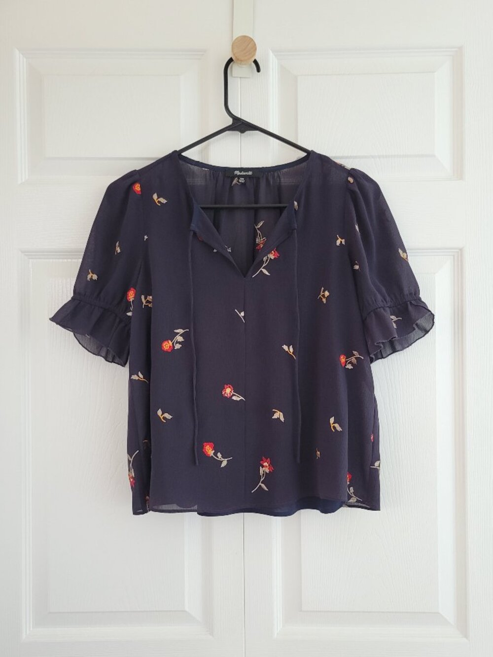Madewell Embroidered Zephyr Ruffle-Sleeve Top in Sweet Blossoms